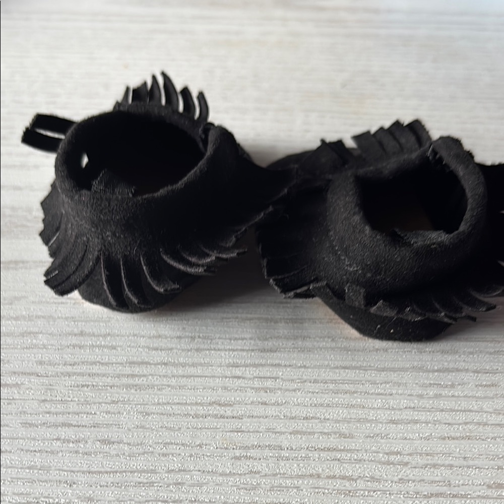 Black Suede Fringe Moccasins - Picture 2 of 5